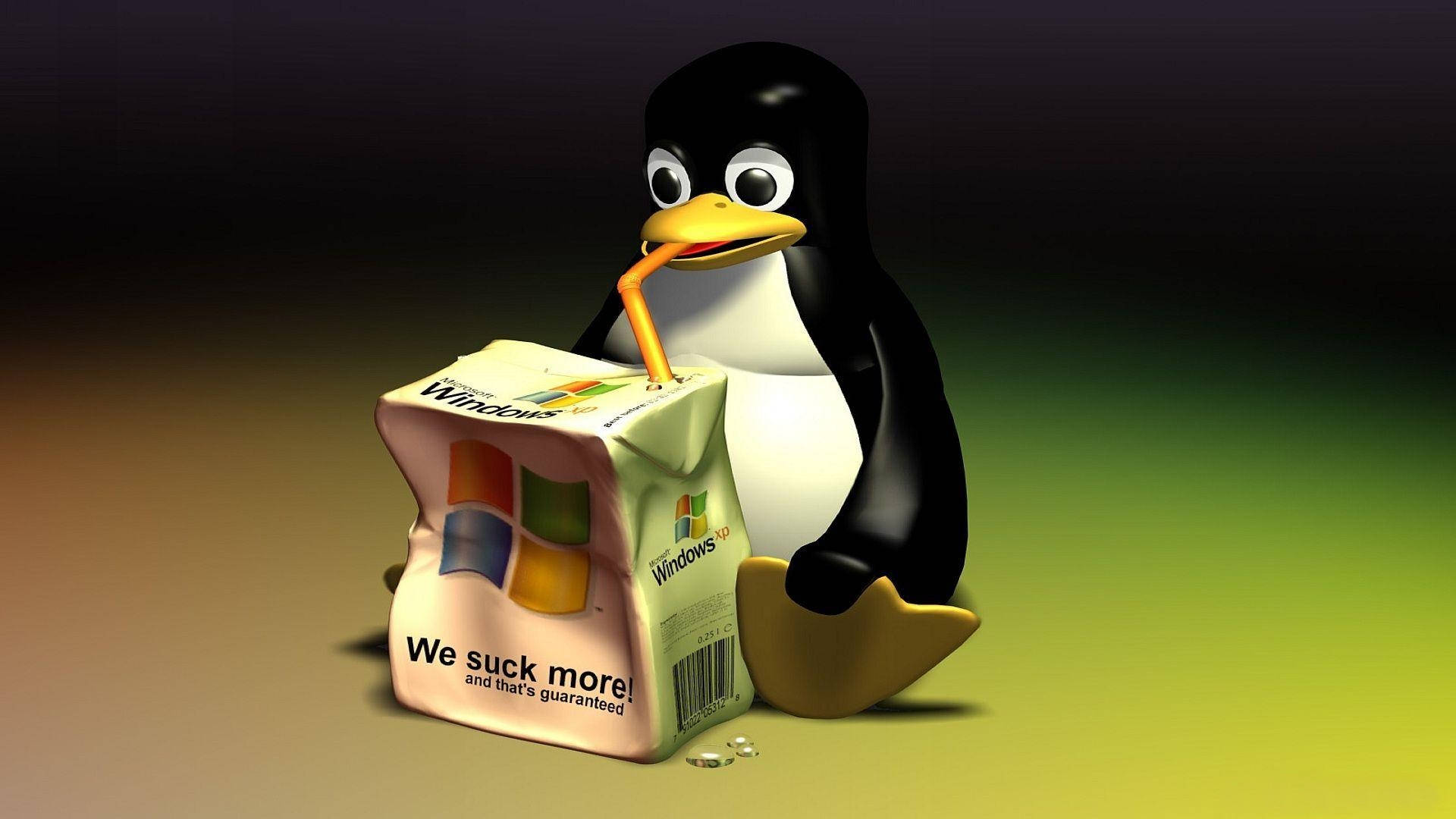Comedic Tux Linux Desktop Graphic Design Wallpaper