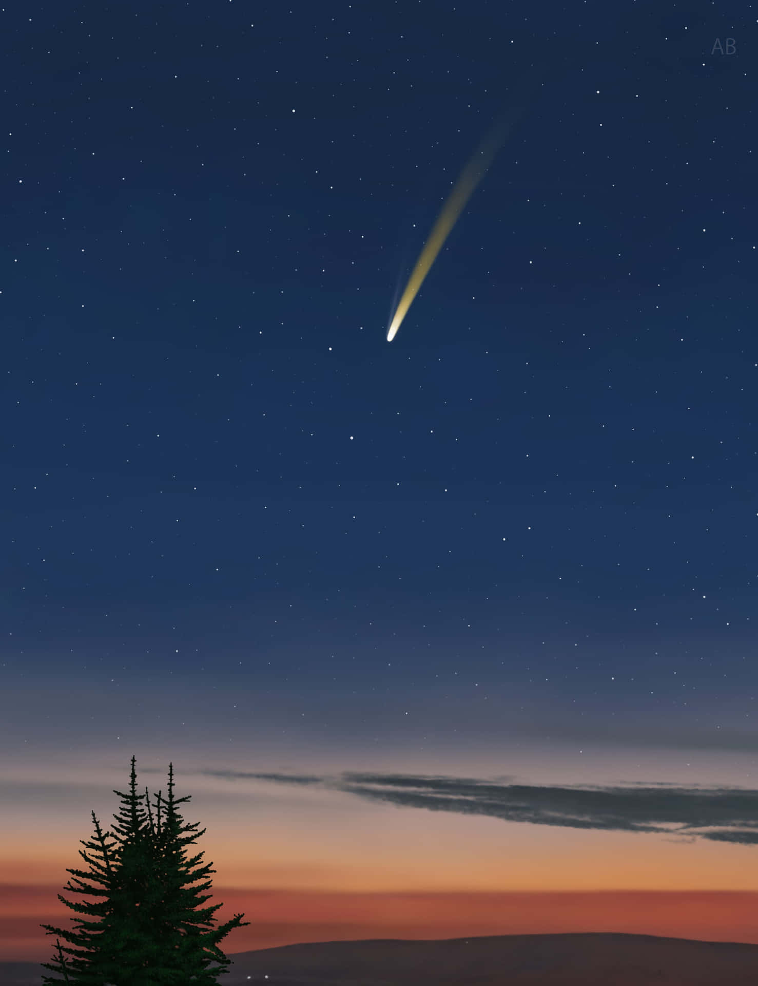 Cometaencantador Surcando El Cielo Nocturno. Fondo de pantalla