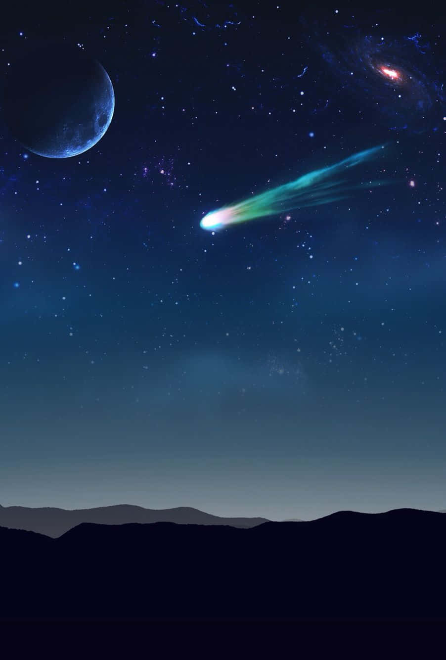 Caption: Stunning Comet Streaking Across the Night Sky Wallpaper