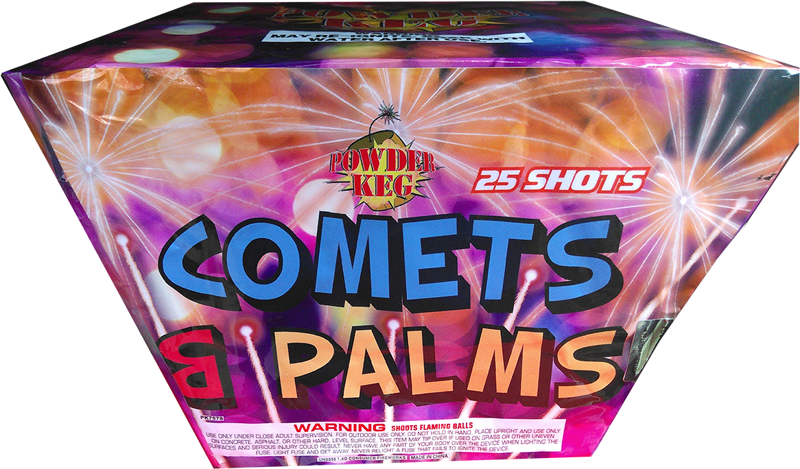 Cometsand Palms Fireworks Packaging PNG