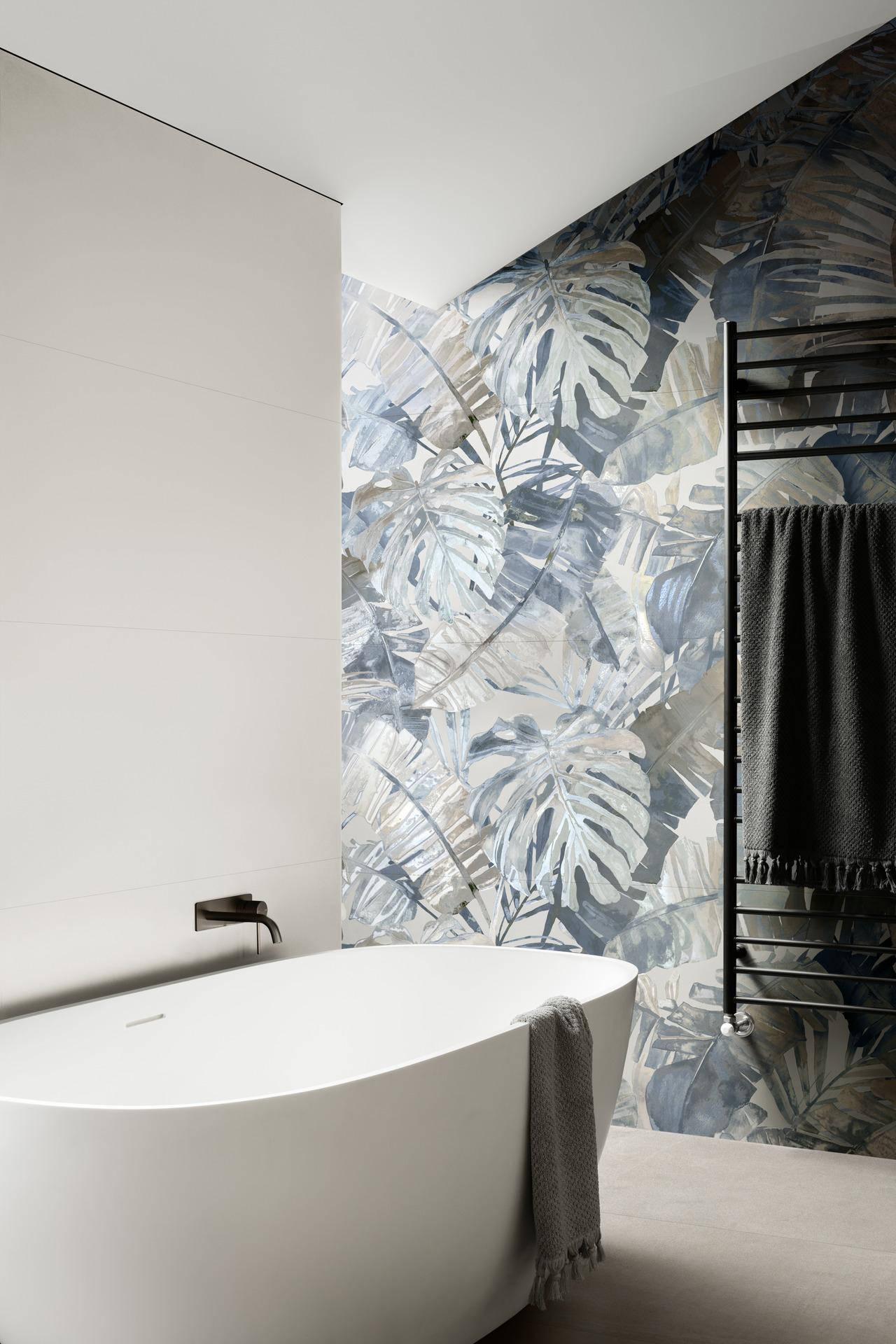 Comfort Room Bathtub Leaves Wallpaper Wallpaper