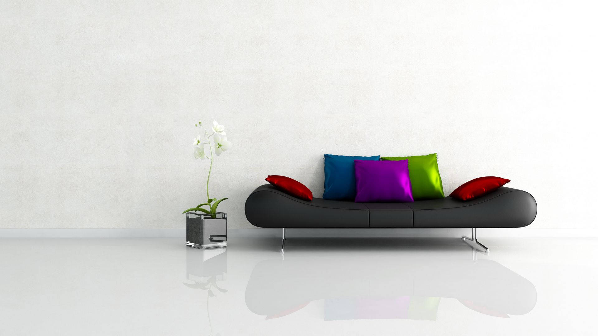 Comfortable Black Leather Living Room Sofa Wallpaper