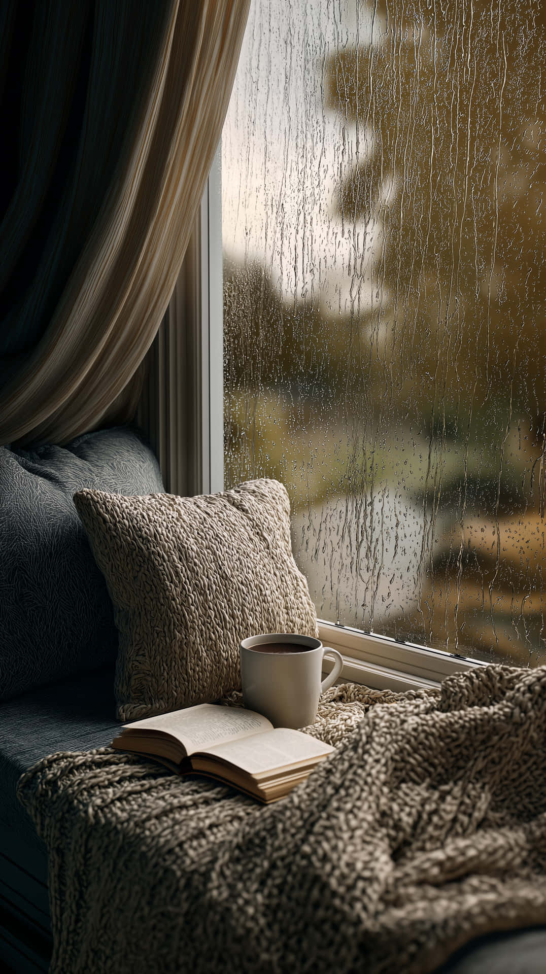Comforting Window View On A Wet Day With Drizzling Rain Wallpaper