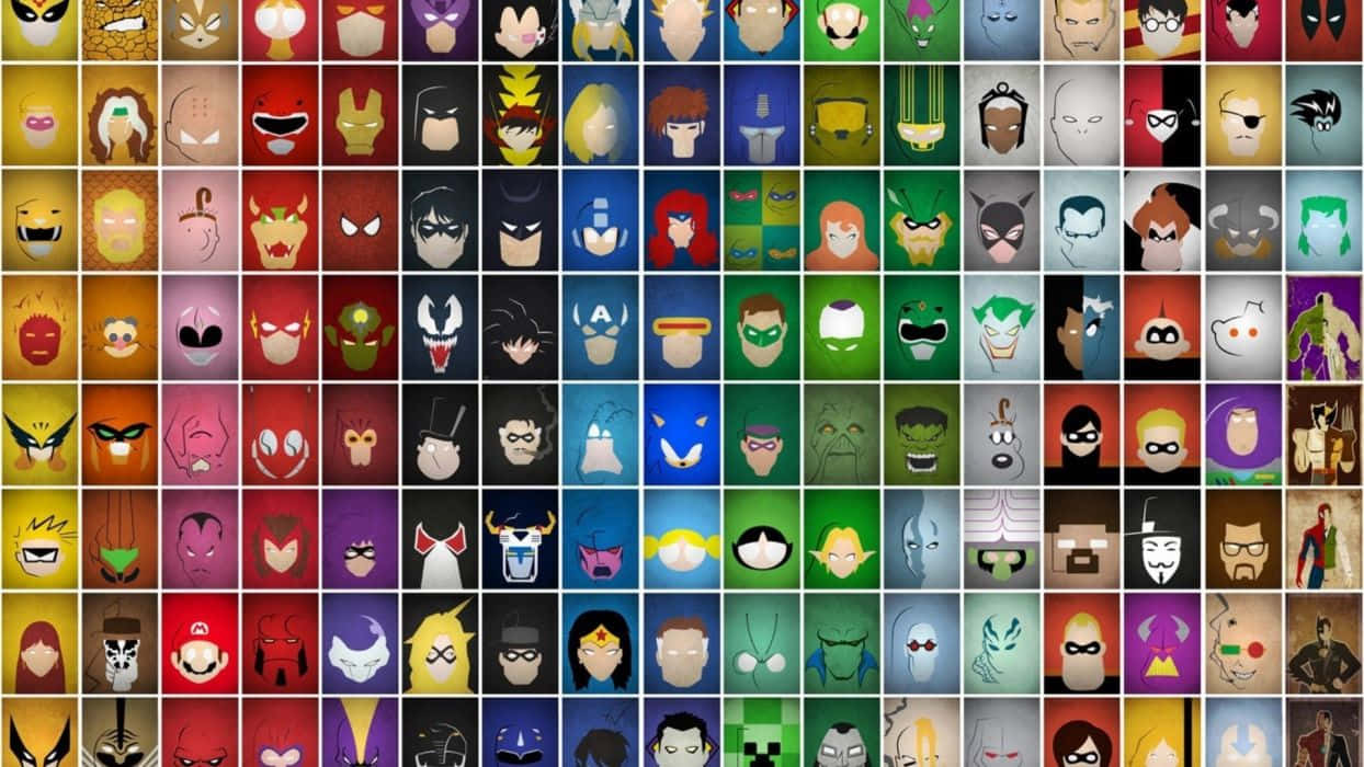 Einecollage Aus Verschiedenen Superhelden In Unterschiedlichen Farben.