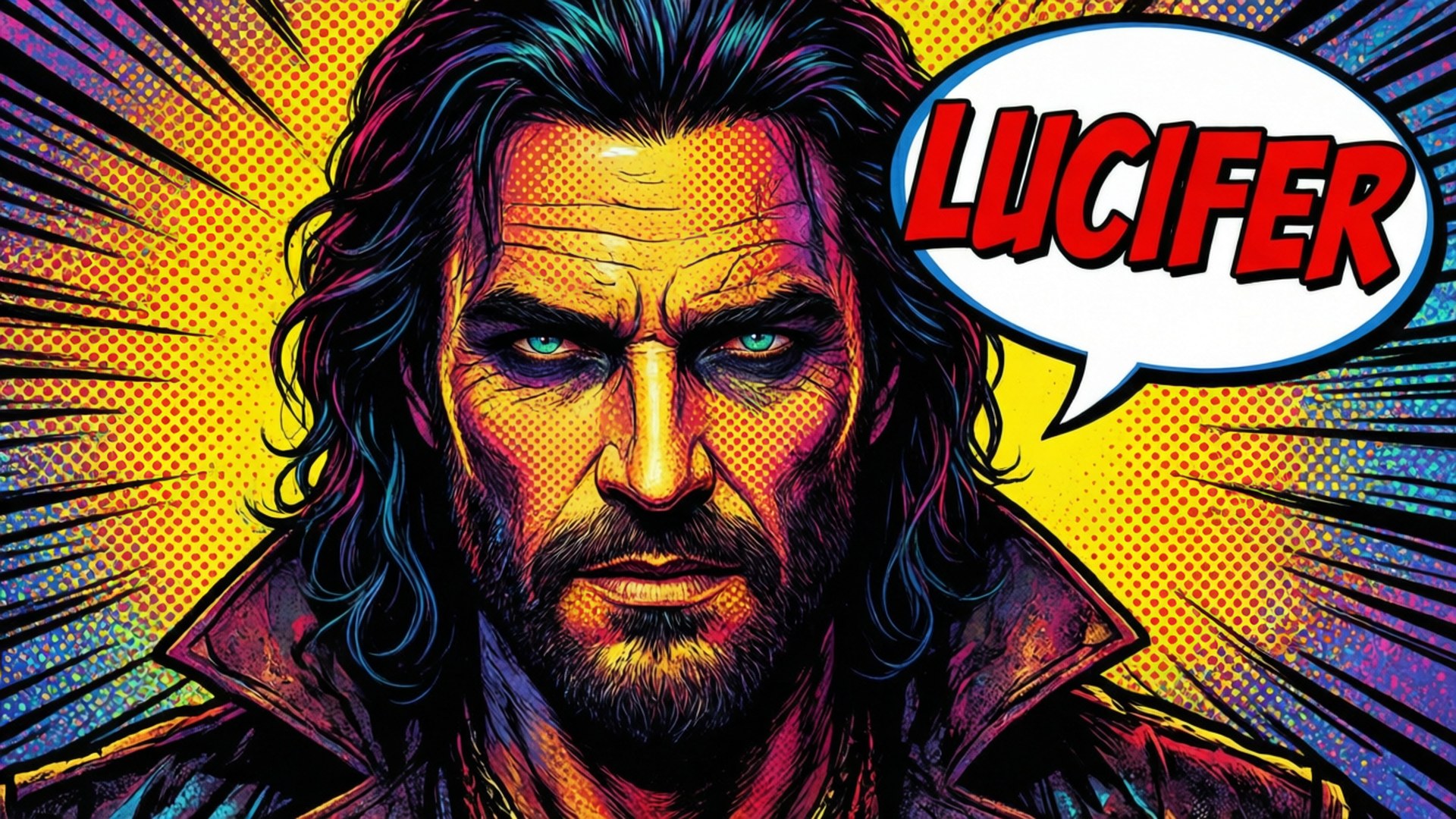 Pop art Lucifer with bold text