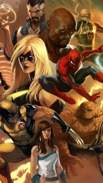 Comic Drawing Avengers iPhone X Wallpaper