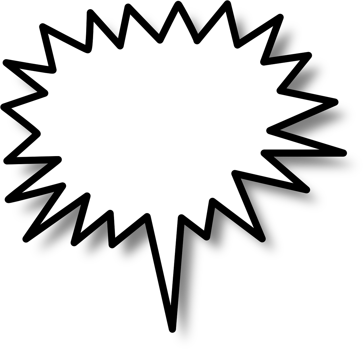 Comic Speech Bubble_ Blank Expression.PNG PNG — A stark white starburst graphic with jagged rays radiating outward against a solid black background.