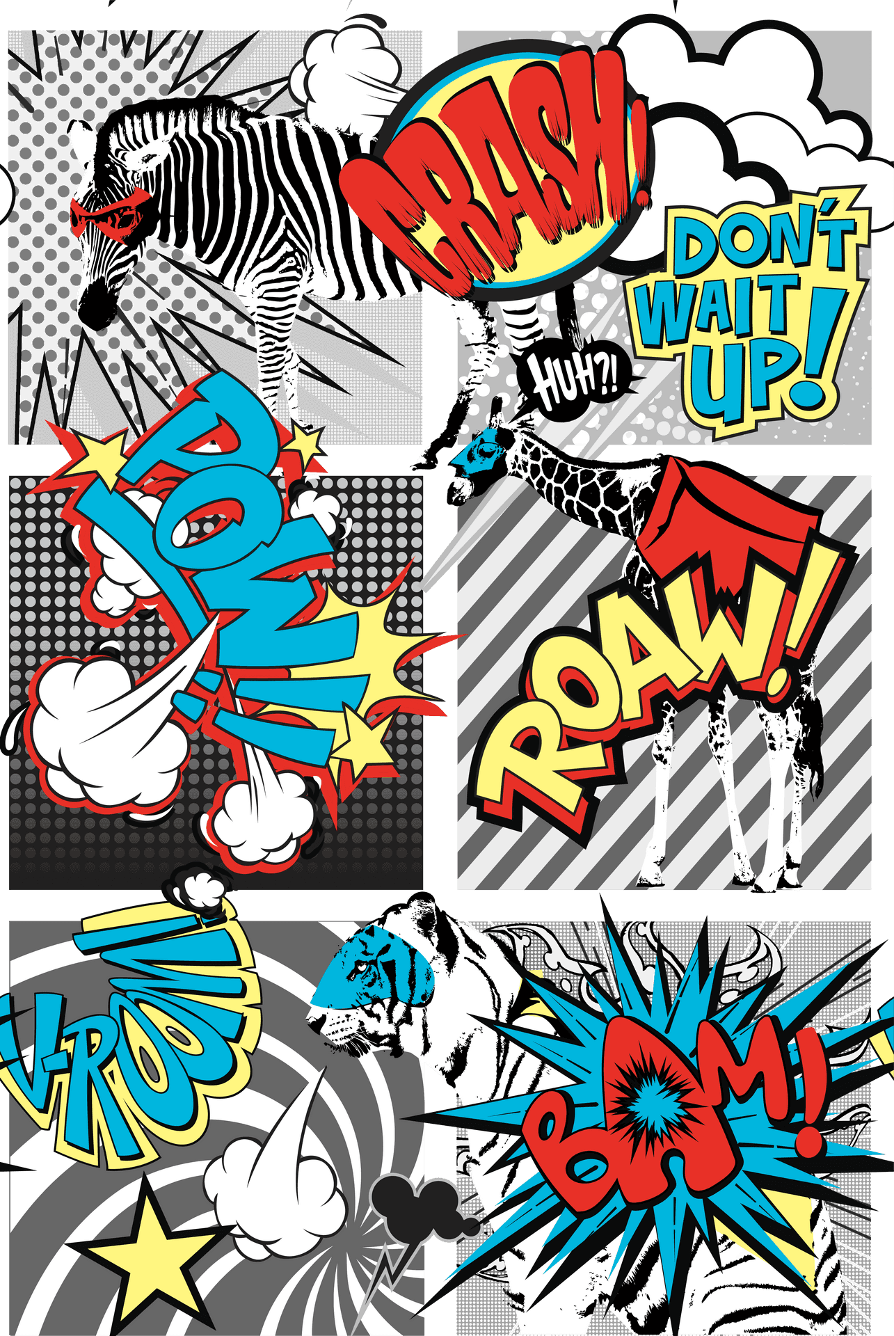 Comic Style Animal Onomatopoeia Collage PNG