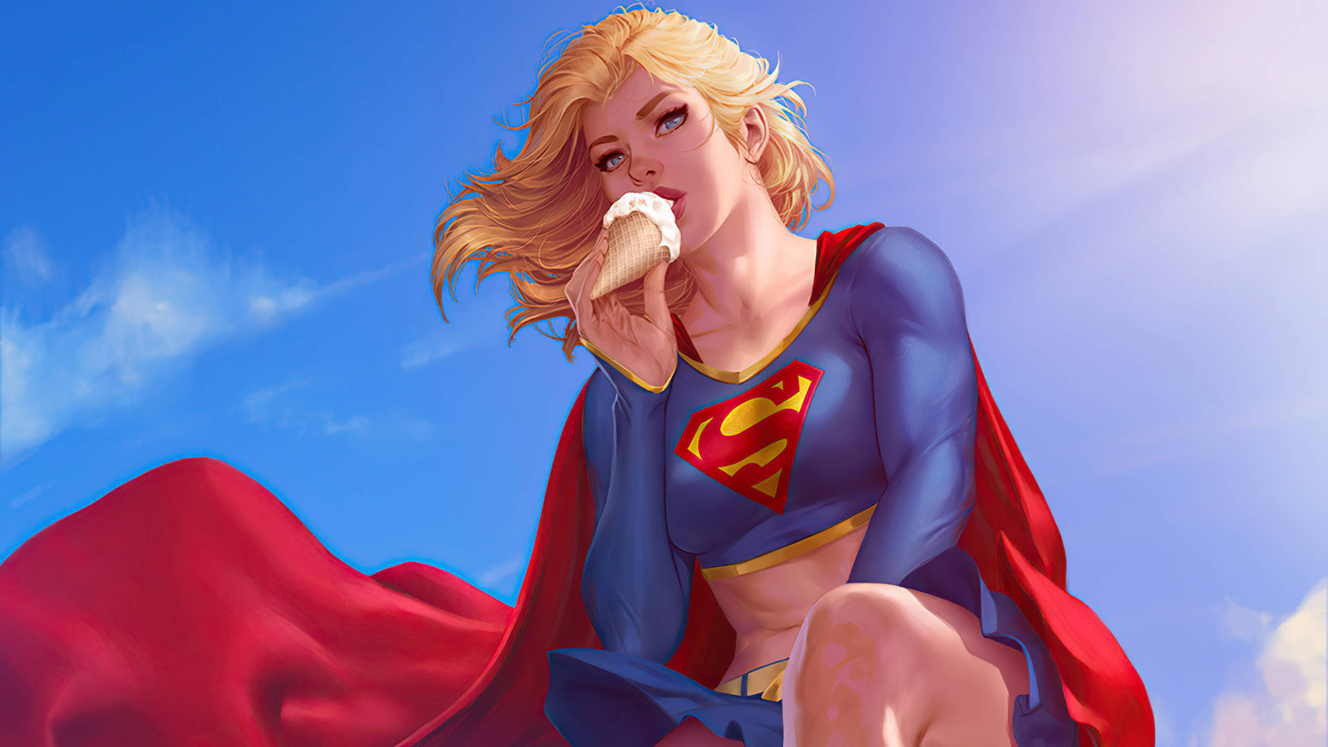 Comic Supergirl Eating Ice Cream Wallpaper
