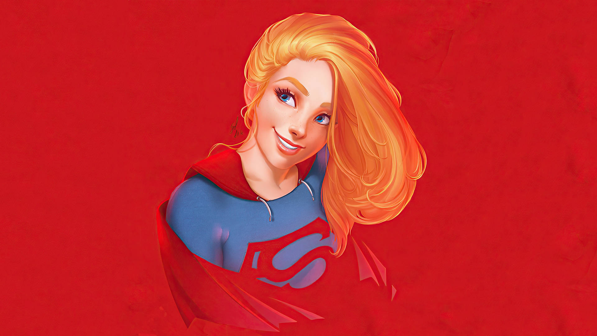 Comic Supergirl In Red Background