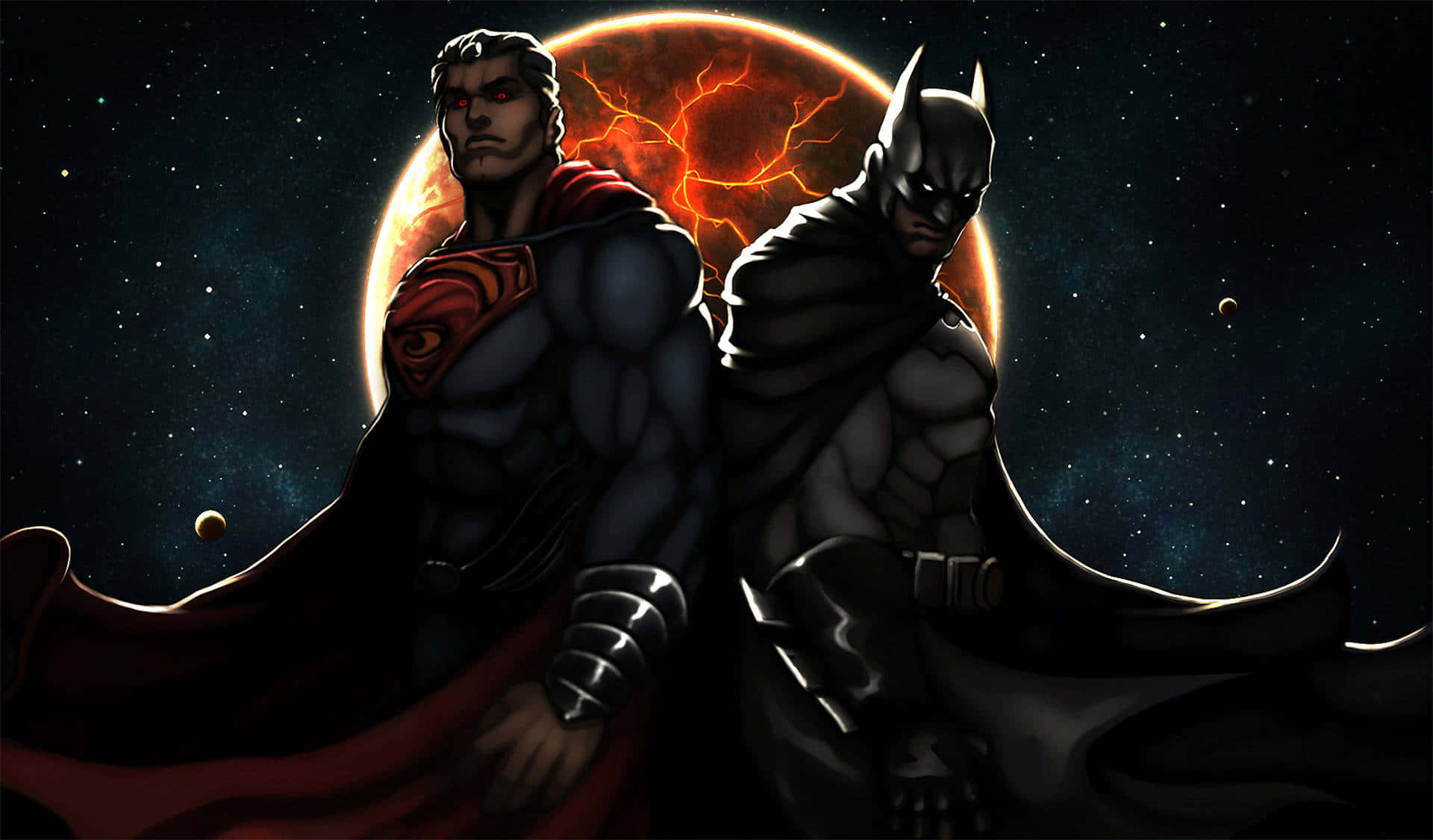 Batman And Superman Standing In Front Of A Dark Background