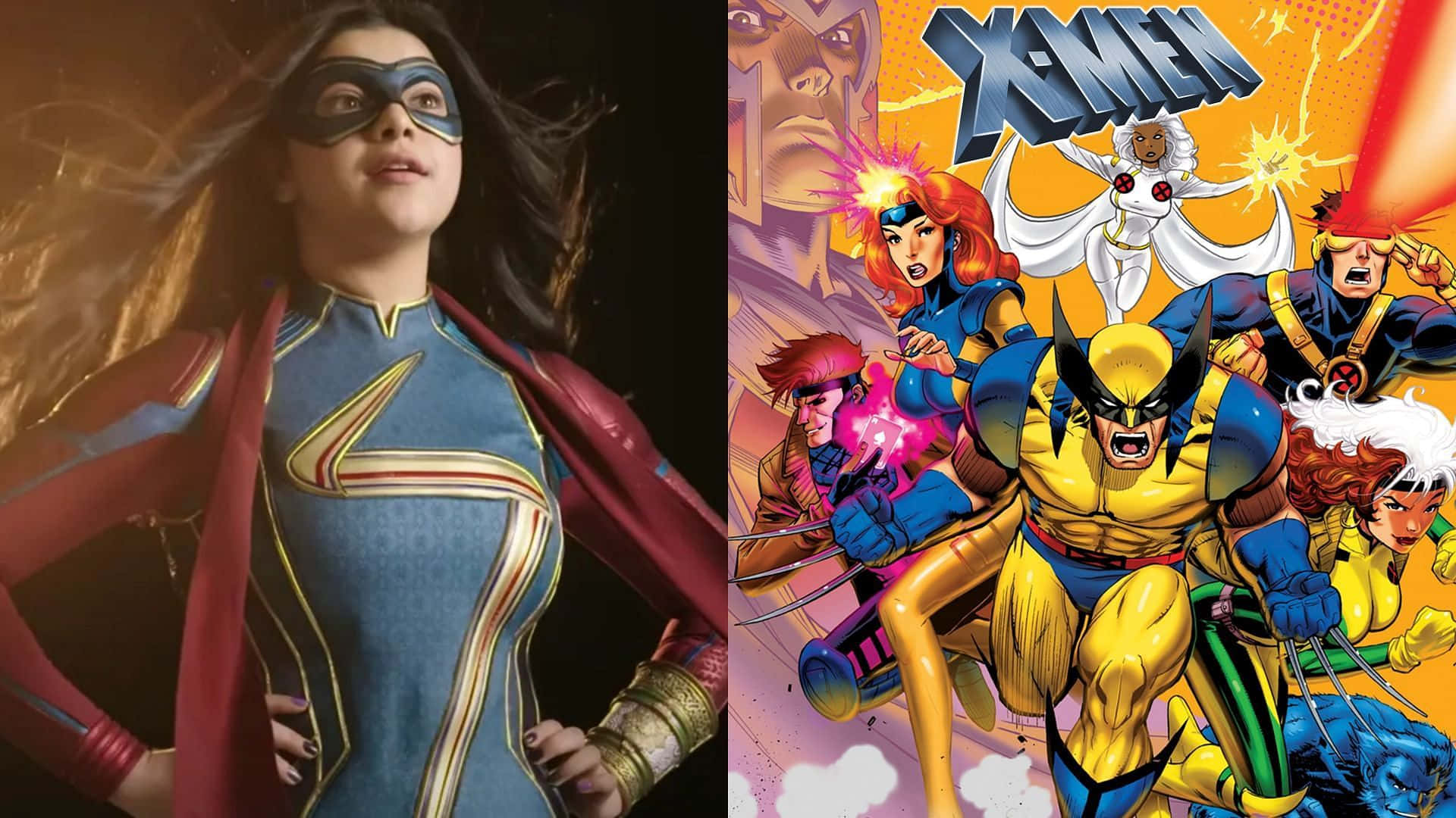 A Woman In A Marvel Comics Costume Next To A Comic Book Cover