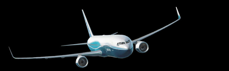 Commercial Airplane In Flight Isolated On Black PNG