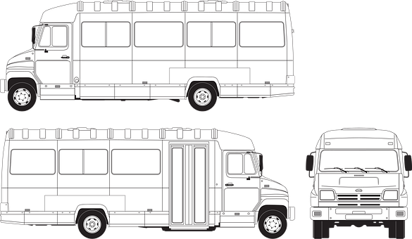 Commercial Bus Blueprints Vector PNG
