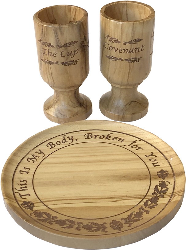 Communion Set Wooden Cups Plate PNG