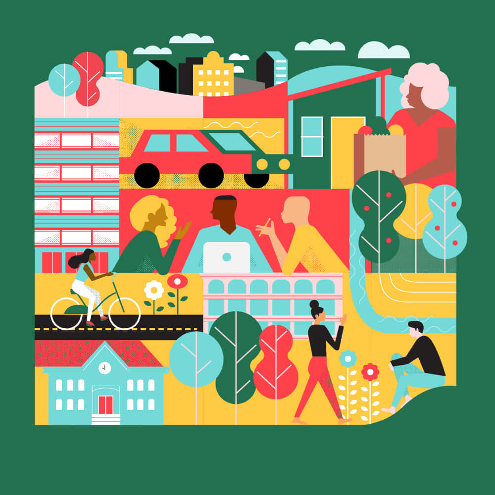 Illustration Of People Walking Around A City