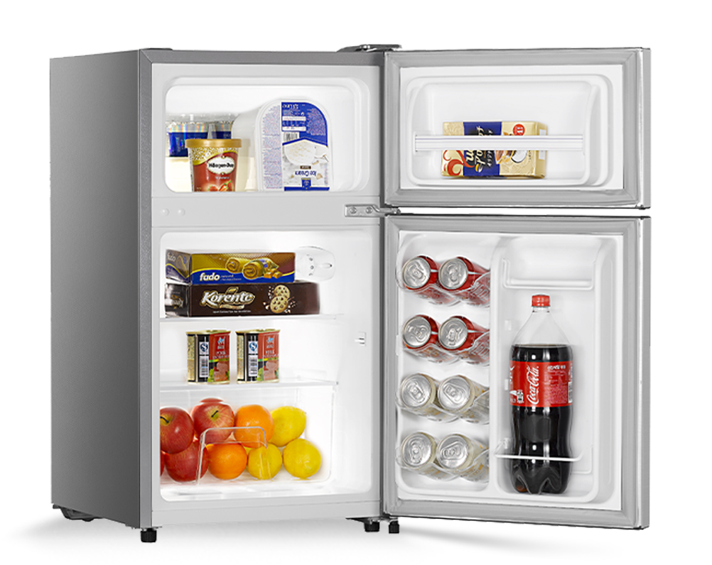Compact Single Door Refrigerator With Food Items PNG