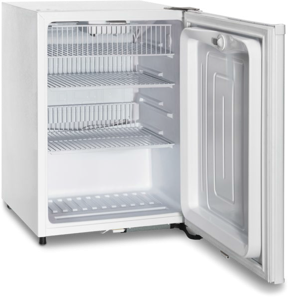 Compact White Refrigerator Open Door PNG