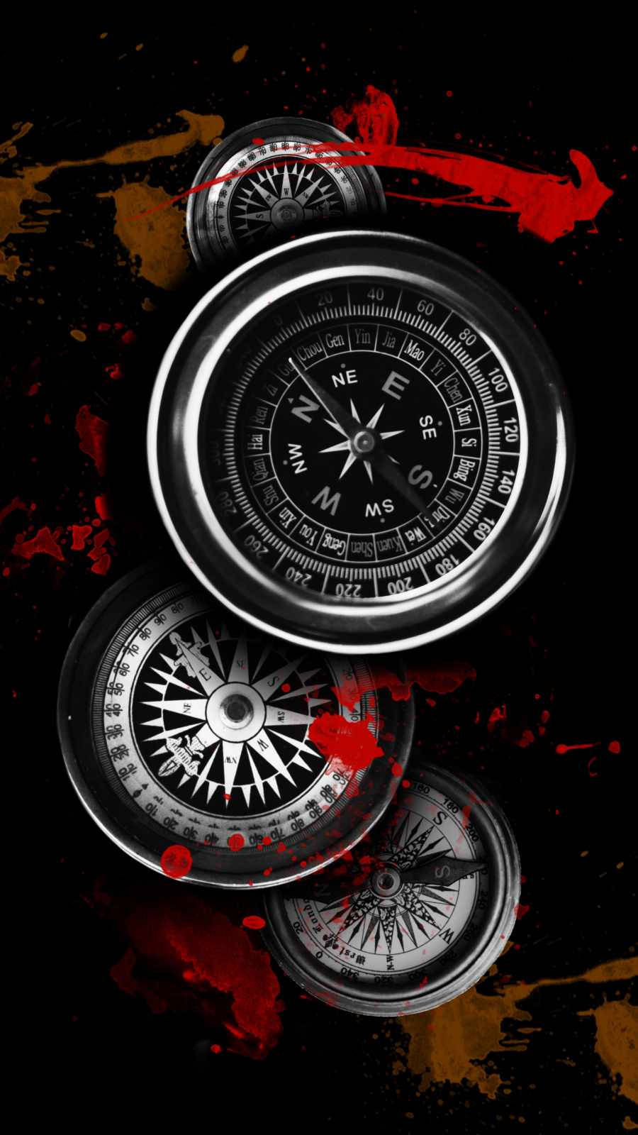 Compass With Red Splatter Wallpaper