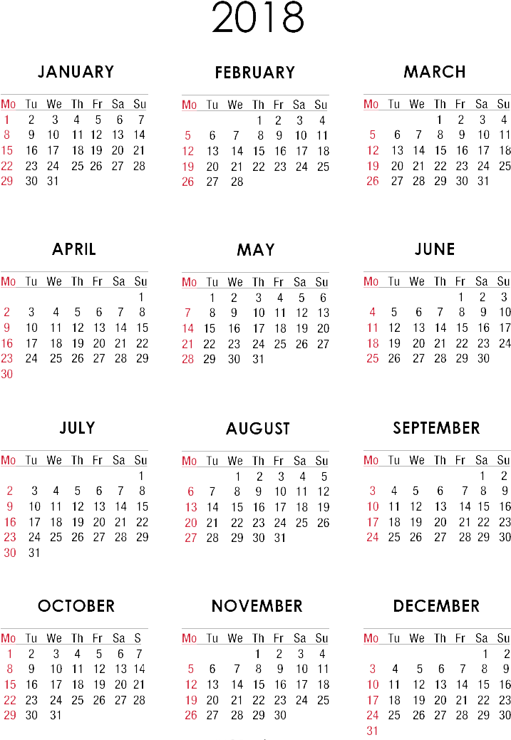 Complete2018 Calendar Clipart PNG