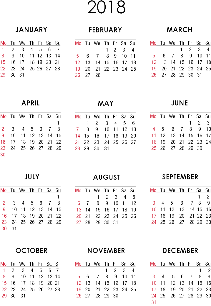 Download Complete2018 Calendar Clipart | Wallpapers.com