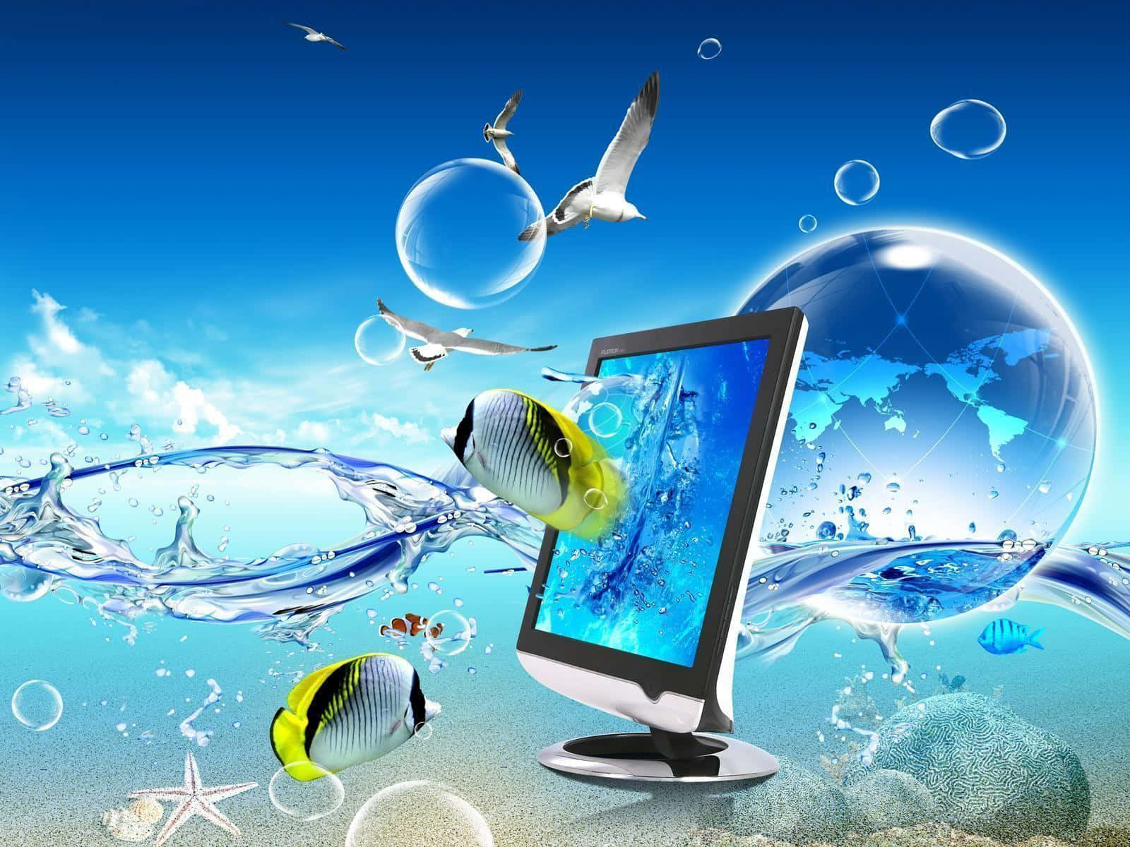 Computer Monitor On Beach Background