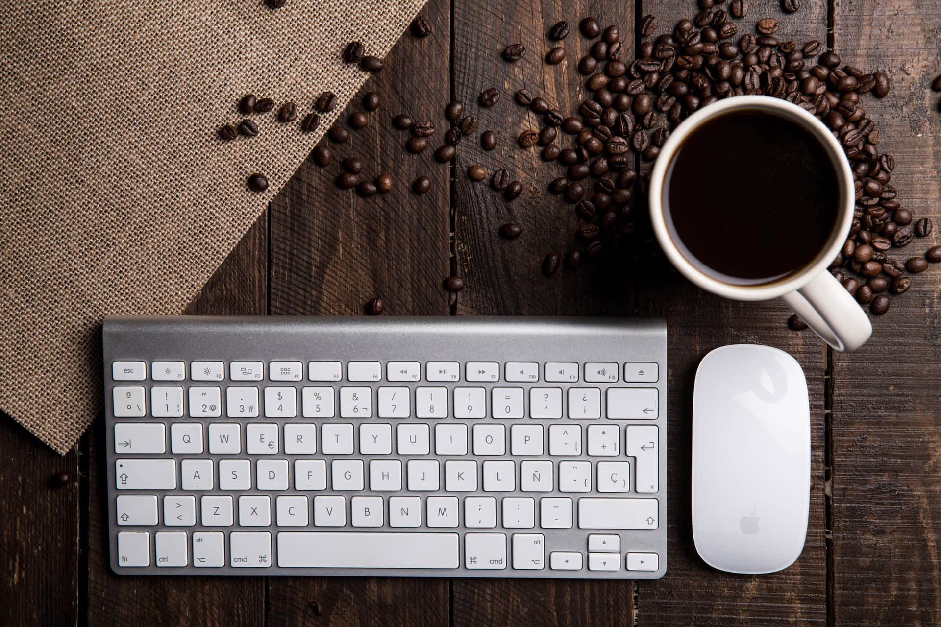 Computer Keyboard And Coffee Beans Background