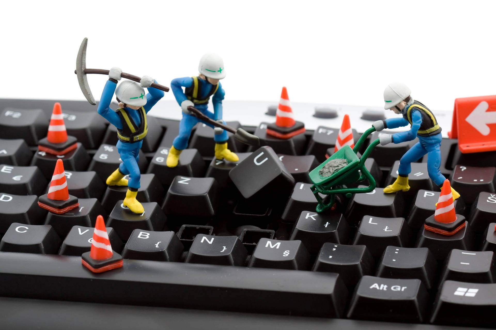 Computer Keyboard Maintenance Construction Workers Wallpaper