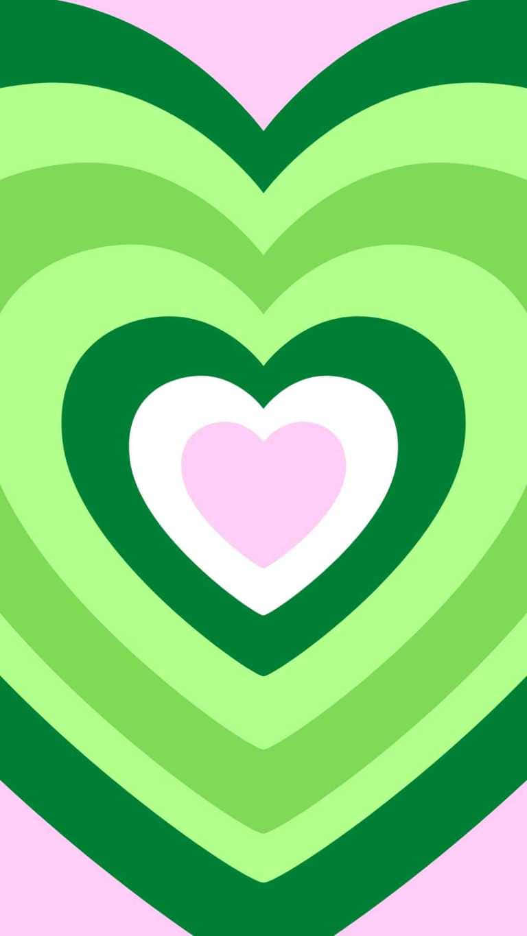 Concentric Hearts Pattern Green Pink Wallpaper