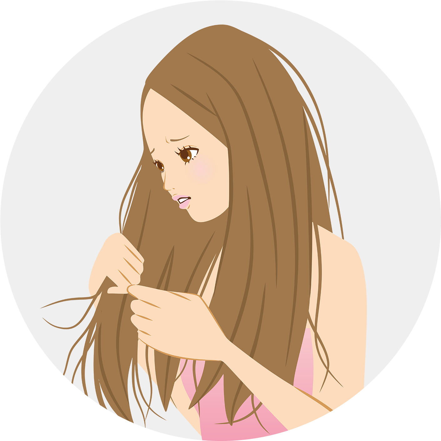 Concerned Woman Examining Hair PNG