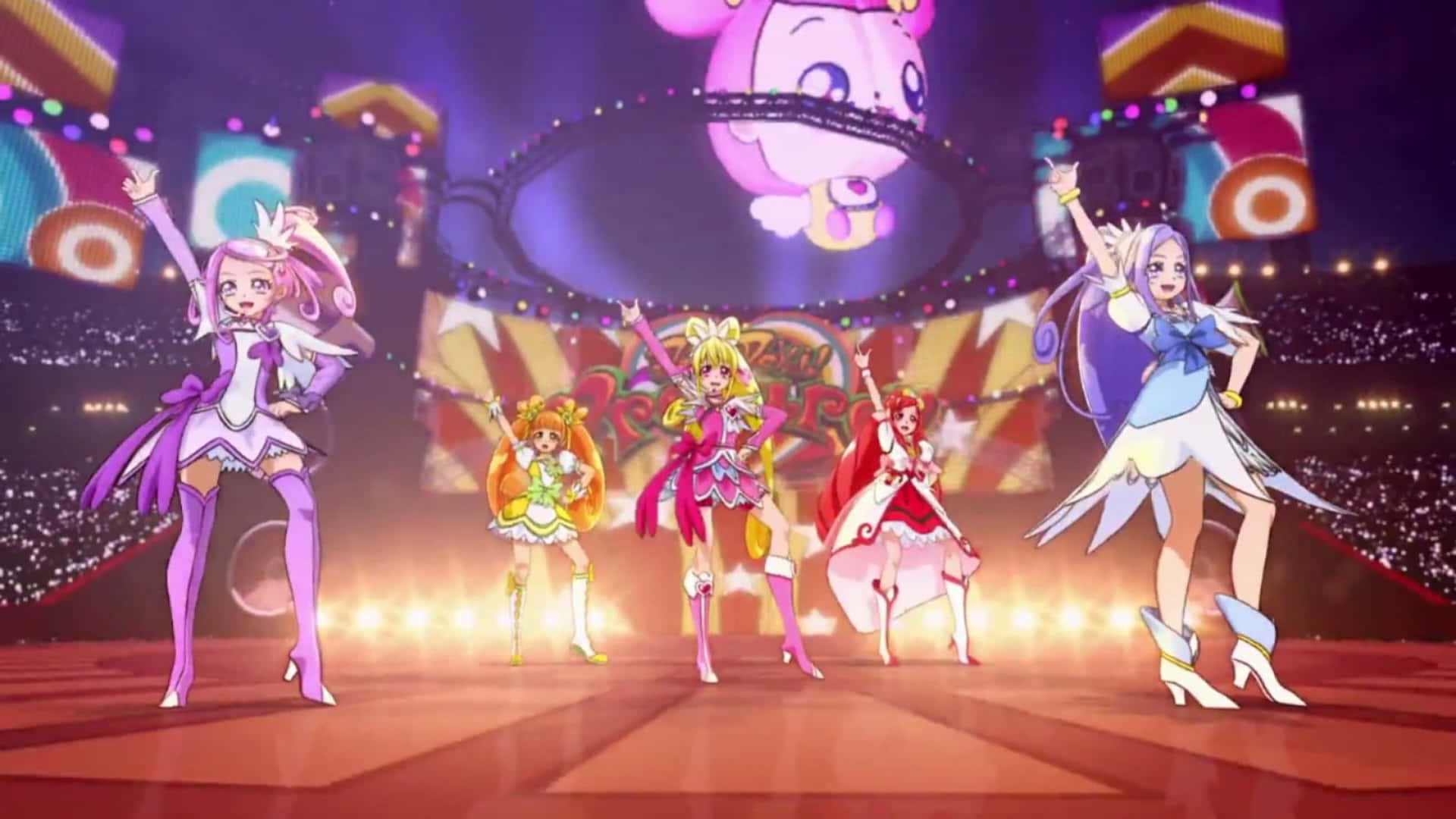 Dokidoki! Precure Posing On Concert Stage Background