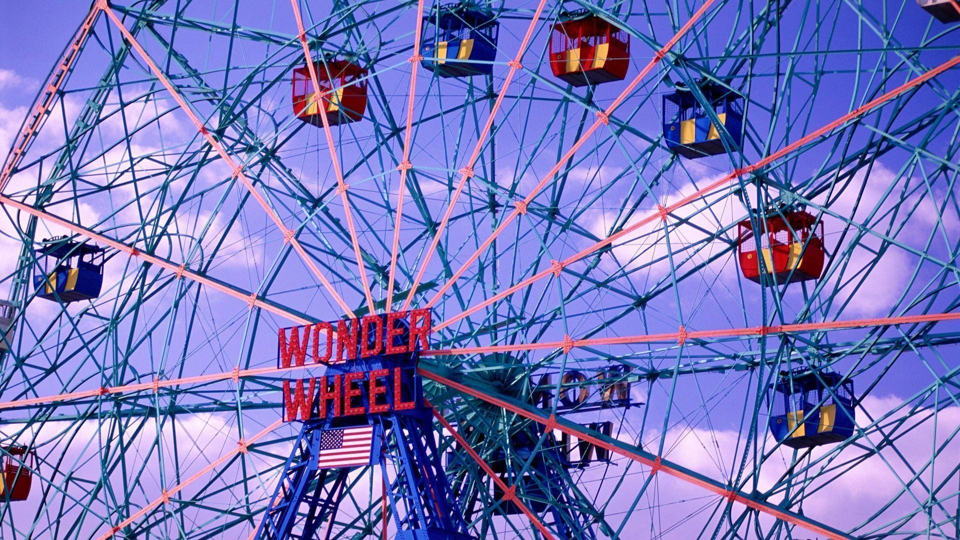 Coney Island Wonder Wheel Clouds Wallpaper
