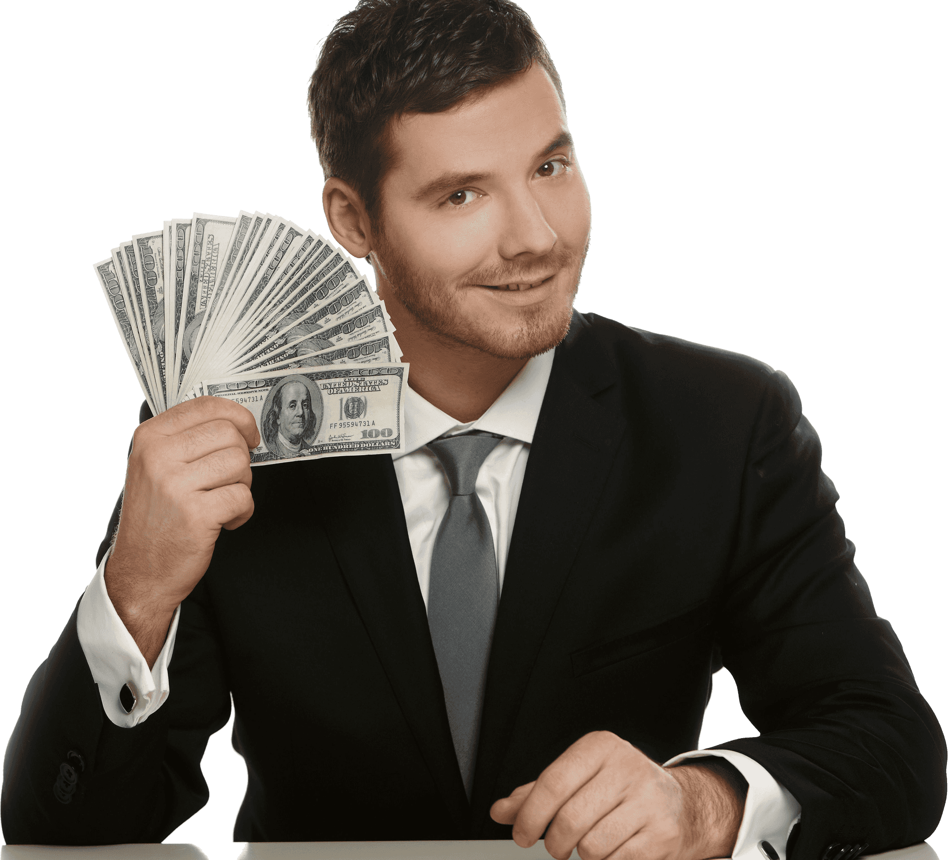 Confident Businessman Holding Money PNG