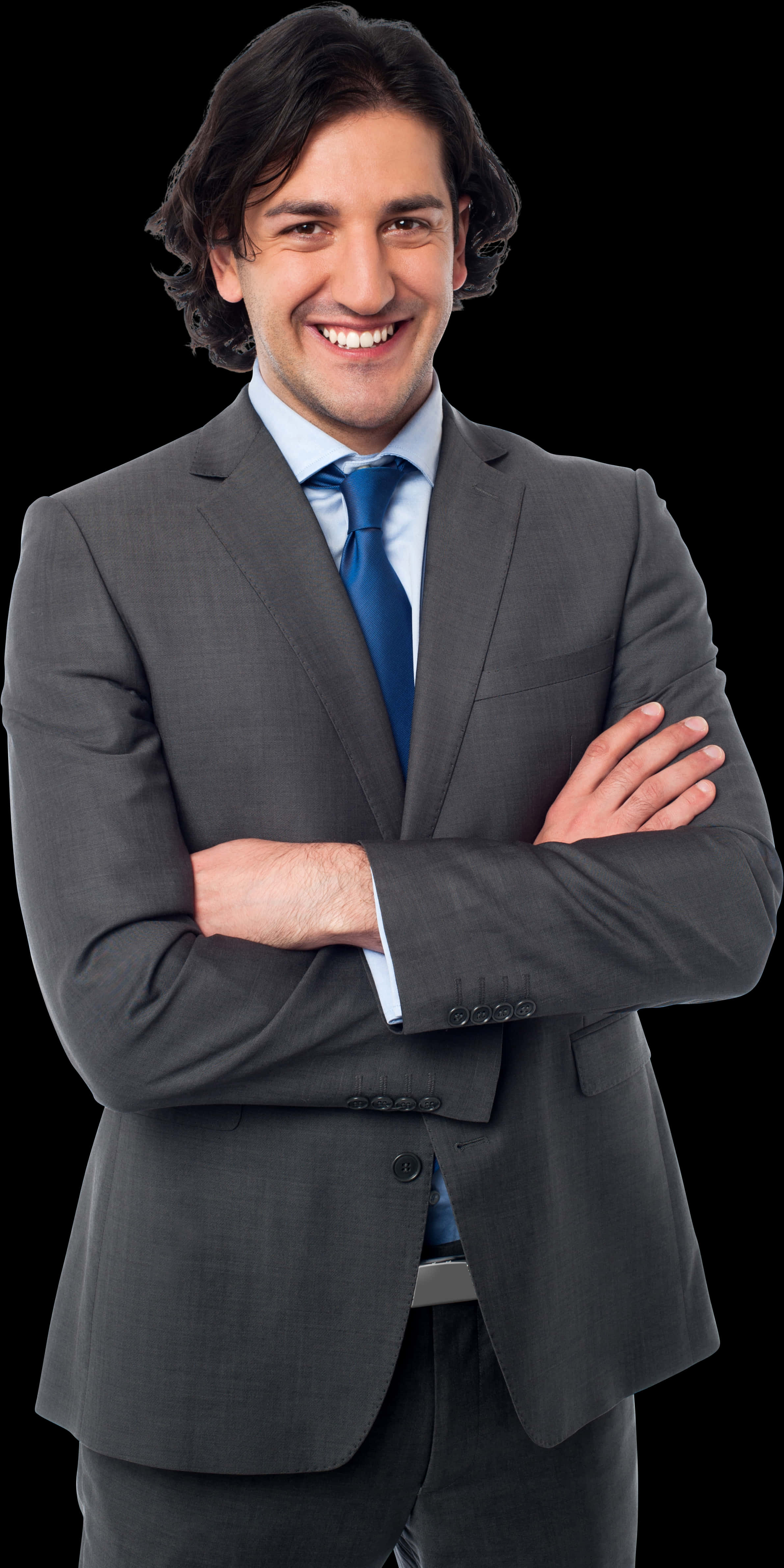 Confident Businessmanin Grey Suit PNG
