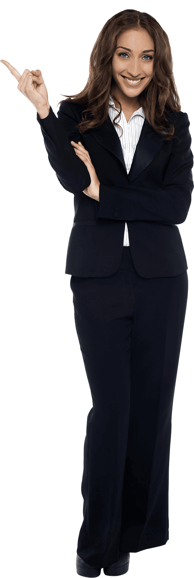Confident Businesswoman Pointing Upward PNG