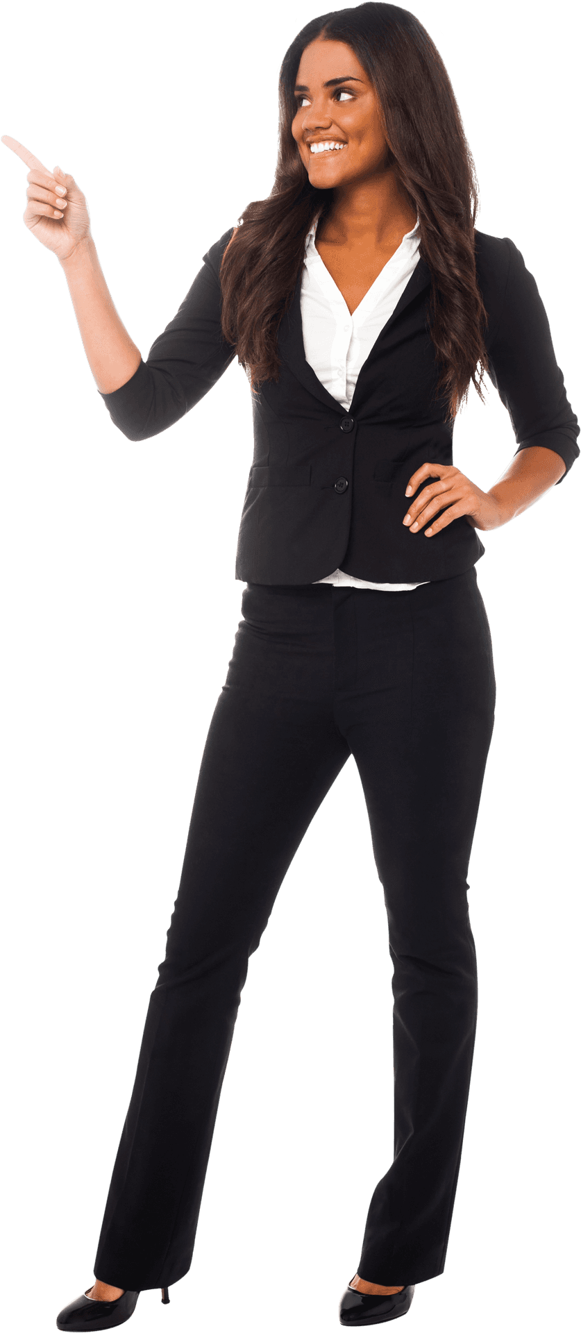 Confident Businesswoman Pointing Upward PNG