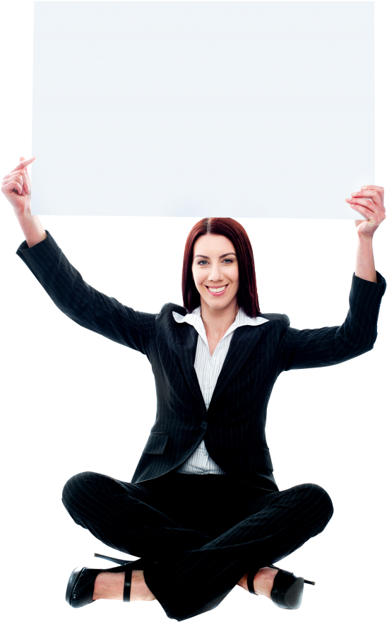 Confident Businesswoman Presenting Blank Space PNG