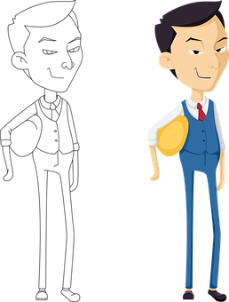Confident Cartoon Businessman Holding Coin PNG