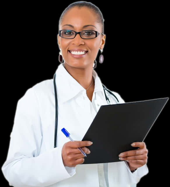 Confident Female Doctorwith Clipboard PNG