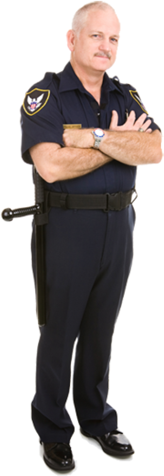 Confident Policeman Standing Crossed Arms PNG