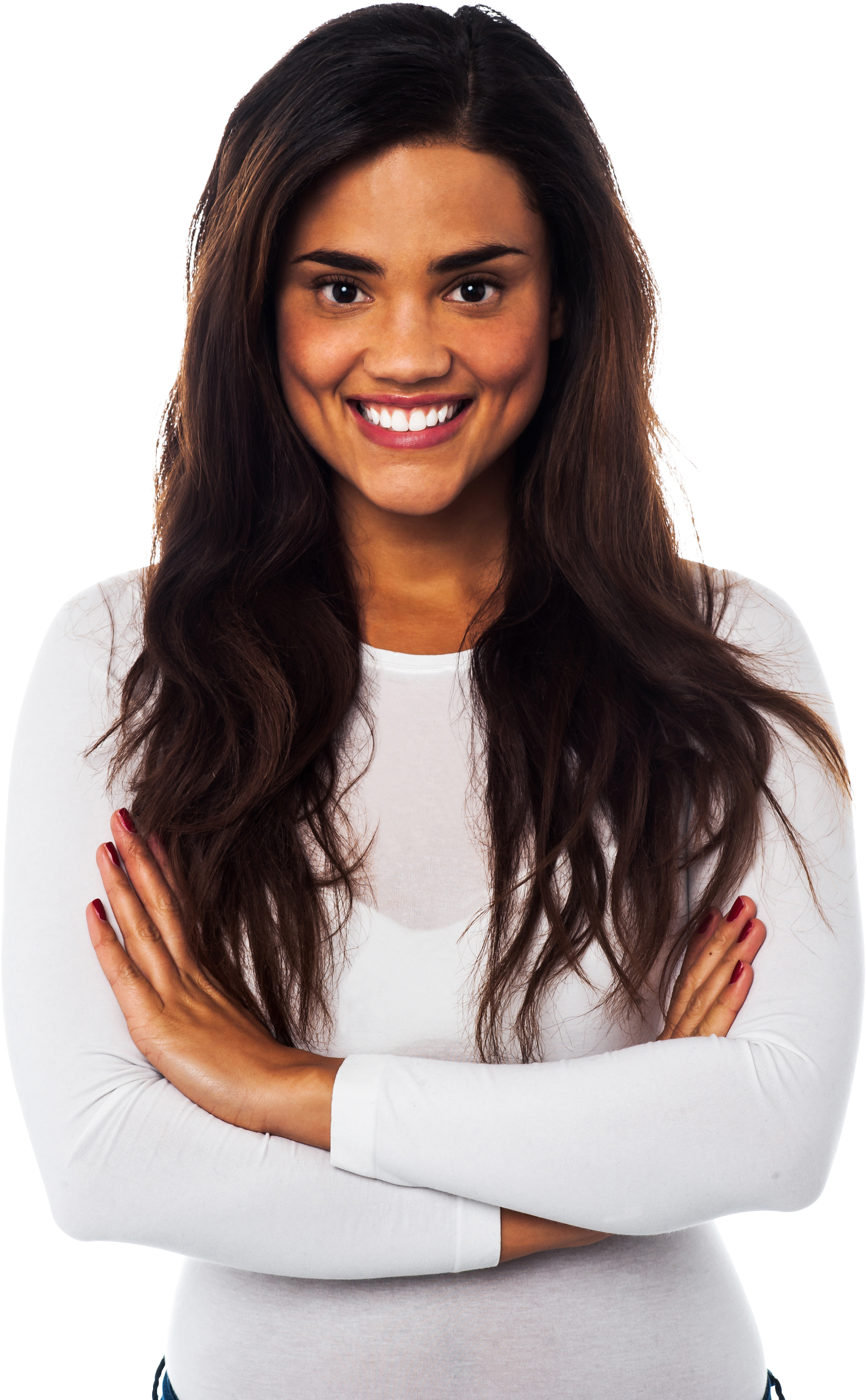 Confident Smiling Woman Crossed Arms PNG