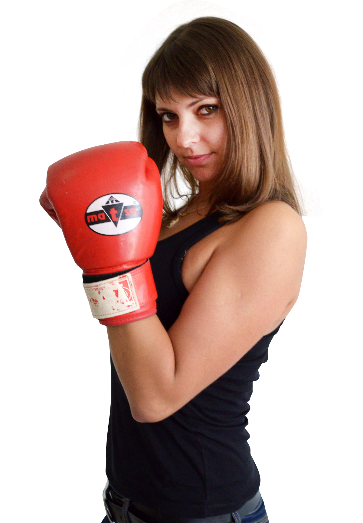 Confident Woman Boxing Gloves PNG