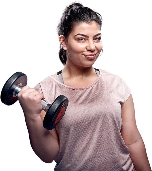 Confident Woman Lifting Dumbbell PNG