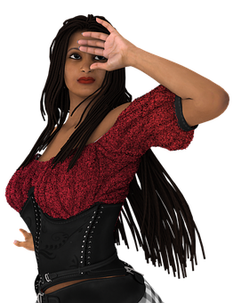 Confident Woman Red Top Black Background PNG