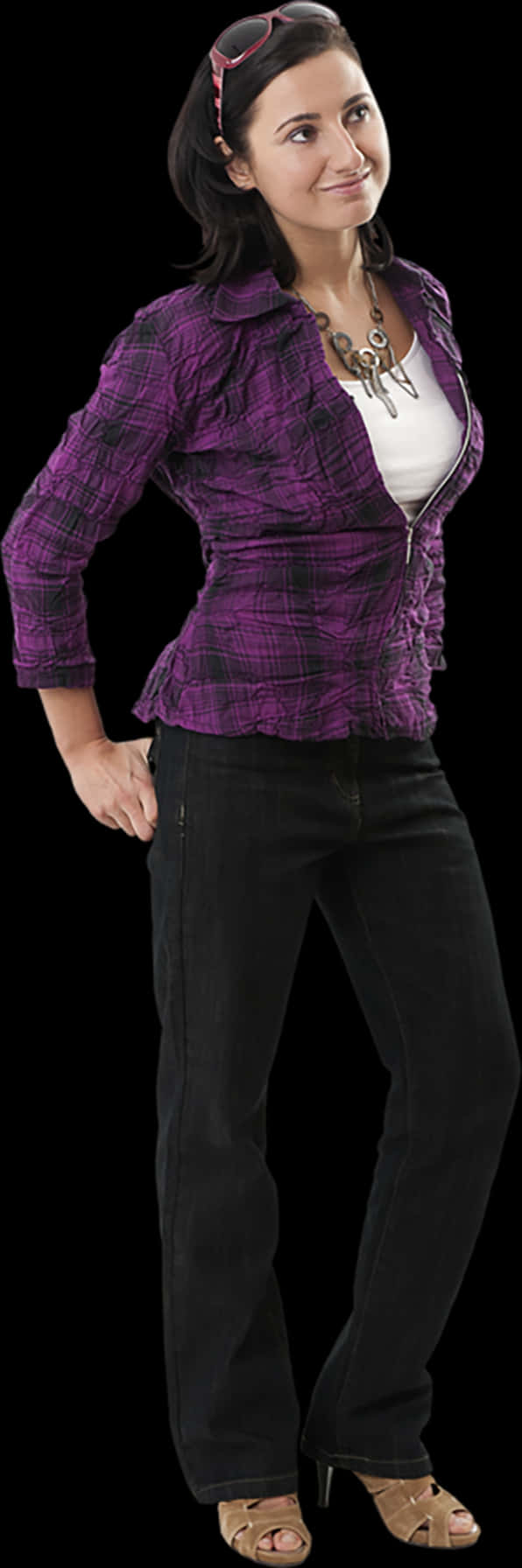 Confident Womanin Purple Jacket PNG