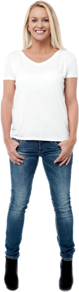Confident Womanin White Shirtand Jeans PNG