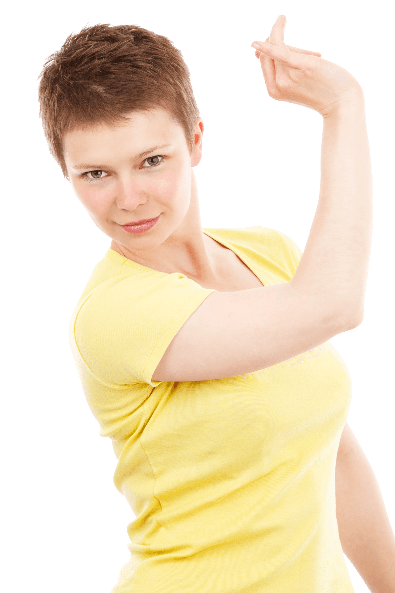 Confident Womanin Yellow Shirt PNG