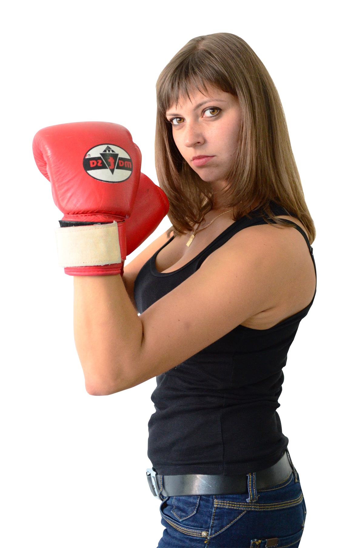 Confident Womanwith Boxing Gloves PNG