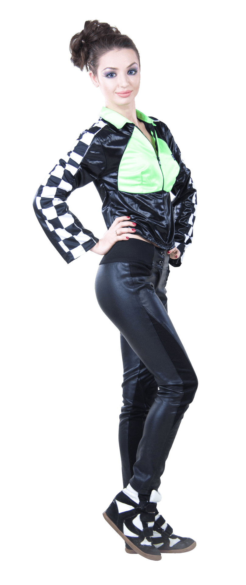 Confident Young Womanin Fashionable Outfit PNG