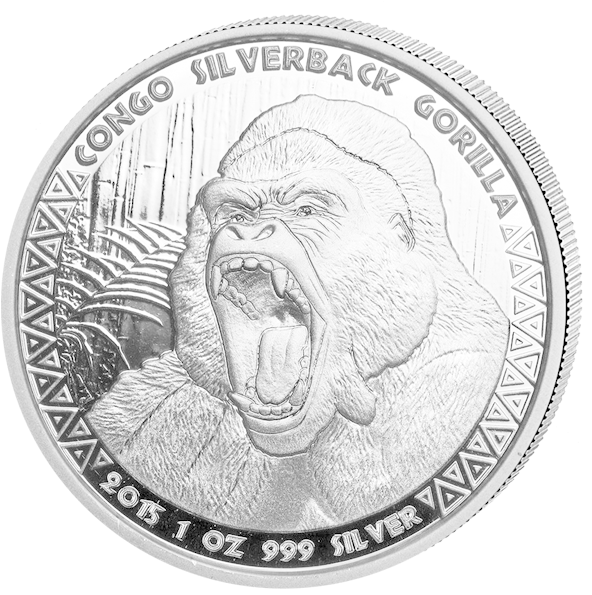 Congo Silverback Gorilla Silver Coin2015 PNG